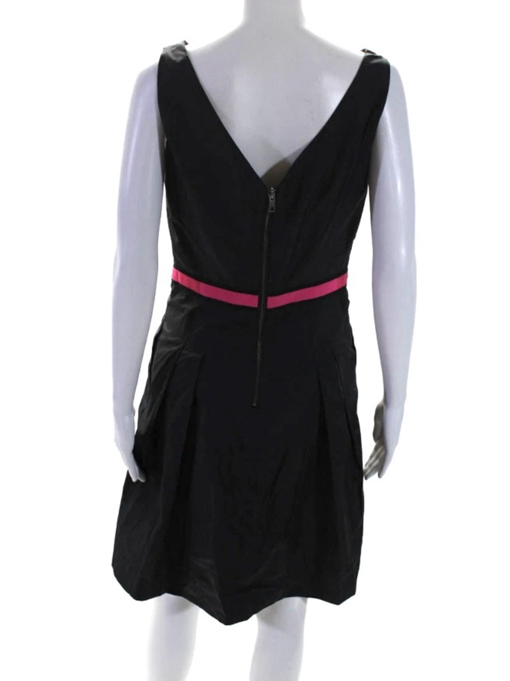 Milly of NY Vintage Midi Fit & Flare Dress in Black with Pink Ribbon Size 8 - Picture 3 of 7